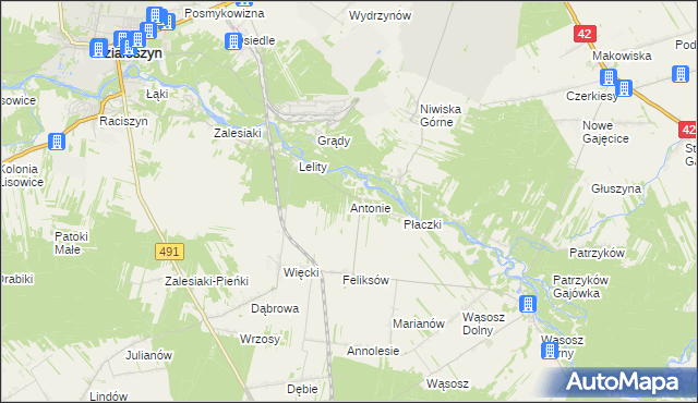 mapa Antonie gmina Popów, Antonie gmina Popów na mapie Targeo