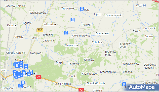 mapa Antoniew gmina Dalików, Antoniew gmina Dalików na mapie Targeo