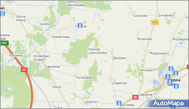 mapa Antoniewo gmina Miejska Górka, Antoniewo gmina Miejska Górka na mapie Targeo