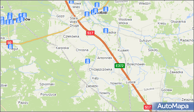 mapa Antoninek gmina Kołbiel, Antoninek gmina Kołbiel na mapie Targeo