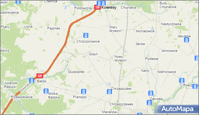 mapa Antoninów gmina Biała Rawska, Antoninów gmina Biała Rawska na mapie Targeo