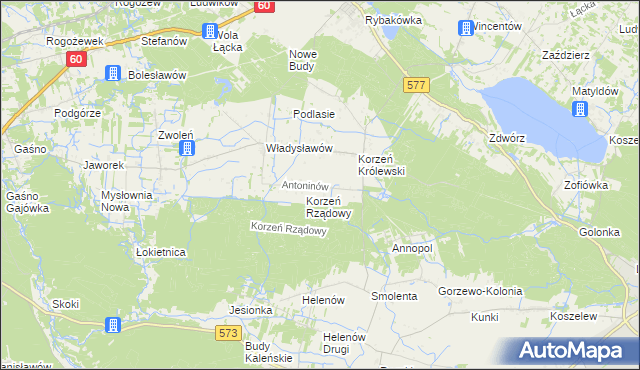 mapa Antoninów gmina Łąck, Antoninów gmina Łąck na mapie Targeo