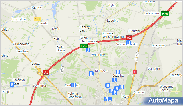 mapa Antoniów gmina Mykanów, Antoniów gmina Mykanów na mapie Targeo