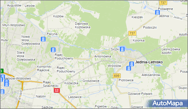 mapa Antoniówka gmina Jedlnia-Letnisko, Antoniówka gmina Jedlnia-Letnisko na mapie Targeo