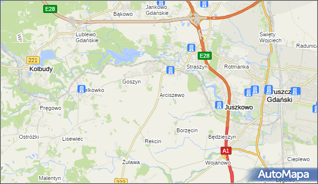 mapa Arciszewo gmina Pruszcz Gdański, Arciszewo gmina Pruszcz Gdański na mapie Targeo