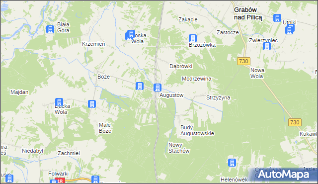 mapa Augustów gmina Grabów nad Pilicą, Augustów gmina Grabów nad Pilicą na mapie Targeo