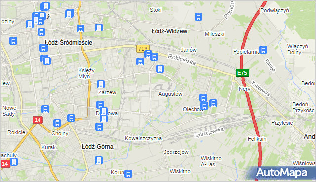 mapa Augustów gmina Łódź, Augustów gmina Łódź na mapie Targeo