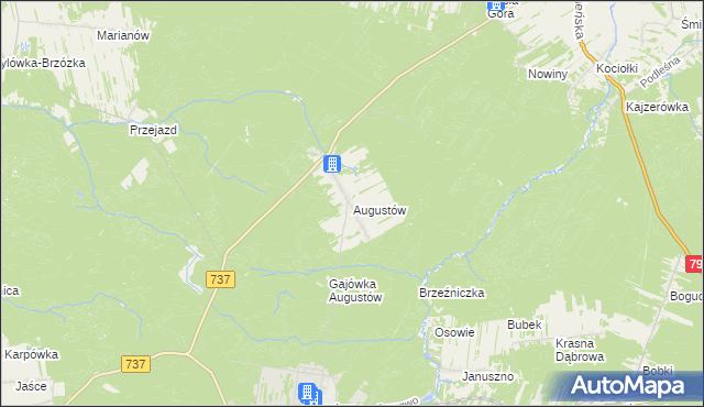 mapa Augustów gmina Pionki, Augustów gmina Pionki na mapie Targeo