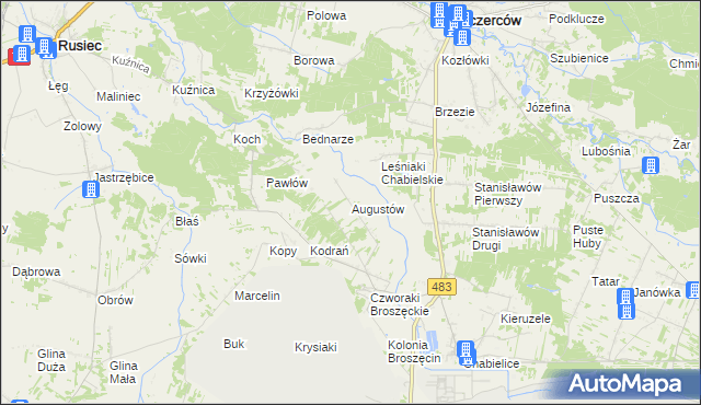 mapa Augustów gmina Rząśnia, Augustów gmina Rząśnia na mapie Targeo