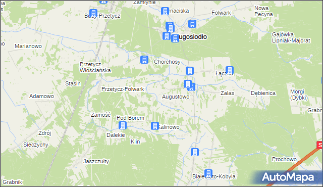 mapa Augustowo gmina Długosiodło, Augustowo gmina Długosiodło na mapie Targeo