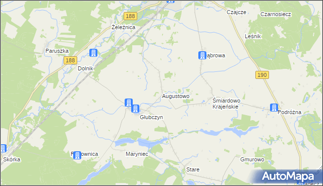 mapa Augustowo gmina Krajenka, Augustowo gmina Krajenka na mapie Targeo