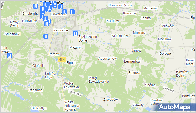 mapa Augustynów gmina Bełchatów, Augustynów gmina Bełchatów na mapie Targeo