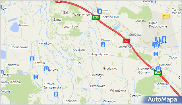 mapa Augustynów gmina Dąbie, Augustynów gmina Dąbie na mapie Targeo