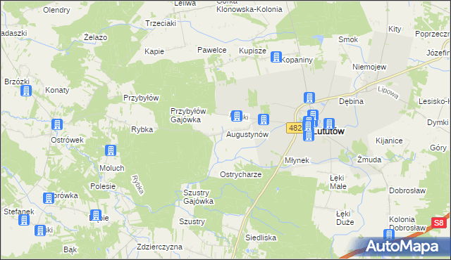 mapa Augustynów gmina Lututów, Augustynów gmina Lututów na mapie Targeo