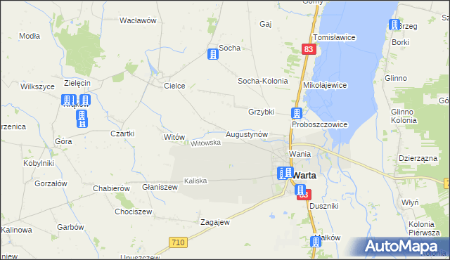 mapa Augustynów gmina Warta, Augustynów gmina Warta na mapie Targeo