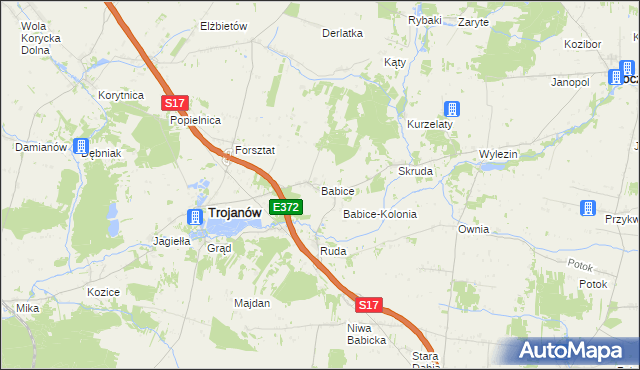 mapa Babice gmina Trojanów, Babice gmina Trojanów na mapie Targeo