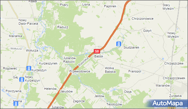 mapa Babsk gmina Biała Rawska, Babsk gmina Biała Rawska na mapie Targeo