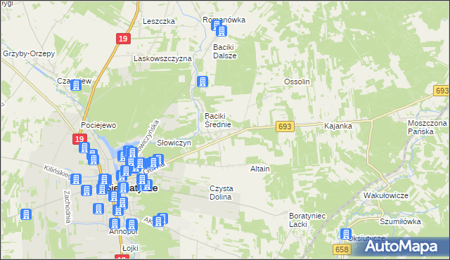 mapa Baciki Bliższe, Baciki Bliższe na mapie Targeo