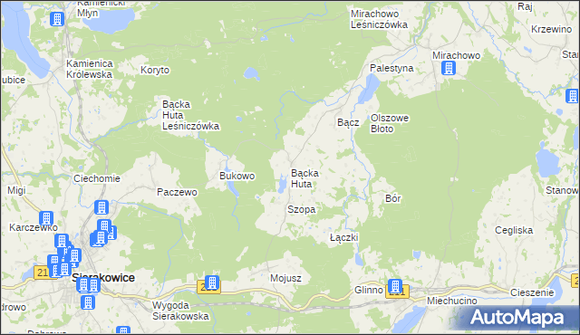 mapa Bącka Huta, Bącka Huta na mapie Targeo