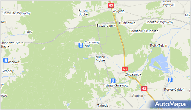 mapa Bacze Mokre, Bacze Mokre na mapie Targeo