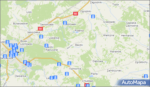mapa Baczki gmina Łochów, Baczki gmina Łochów na mapie Targeo