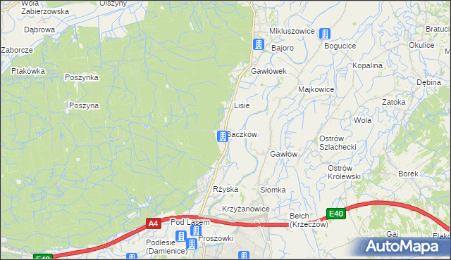 mapa Baczków gmina Bochnia, Baczków gmina Bochnia na mapie Targeo