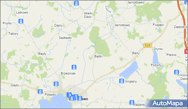 mapa Bądki gmina Zalewo, Bądki gmina Zalewo na mapie Targeo