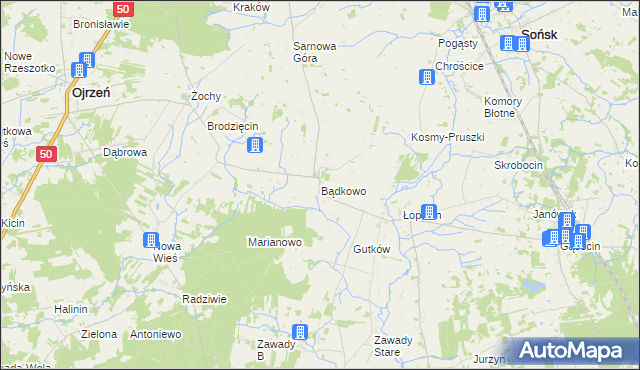 mapa Bądkowo gmina Sońsk, Bądkowo gmina Sońsk na mapie Targeo