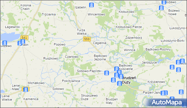 mapa Bądkowo Jeziorne, Bądkowo Jeziorne na mapie Targeo