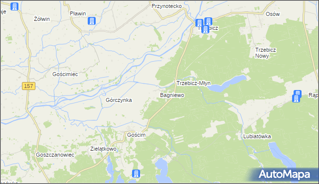 mapa Bagniewo gmina Drezdenko, Bagniewo gmina Drezdenko na mapie Targeo