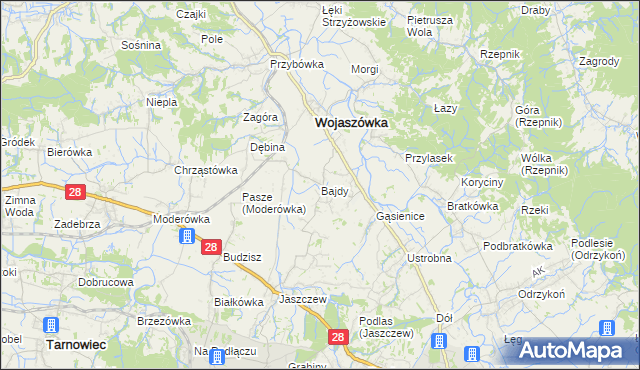 mapa Bajdy gmina Wojaszówka, Bajdy gmina Wojaszówka na mapie Targeo