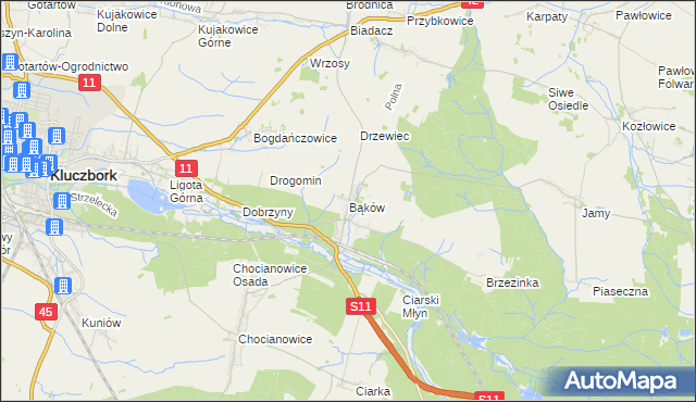 mapa Bąków gmina Kluczbork, Bąków gmina Kluczbork na mapie Targeo