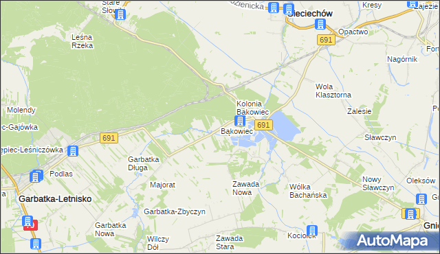 mapa Bąkowiec gmina Garbatka-Letnisko, Bąkowiec gmina Garbatka-Letnisko na mapie Targeo