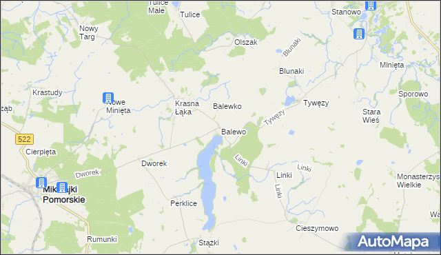 mapa Balewo gmina Mikołajki Pomorskie, Balewo gmina Mikołajki Pomorskie na mapie Targeo