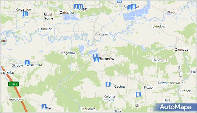 mapa Baranów powiat puławski, Baranów powiat puławski na mapie Targeo