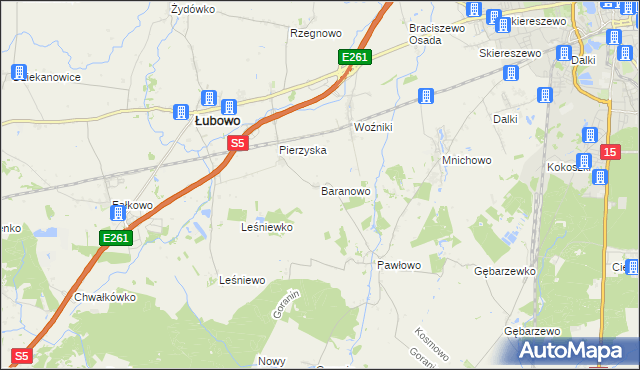 mapa Baranowo gmina Łubowo, Baranowo gmina Łubowo na mapie Targeo