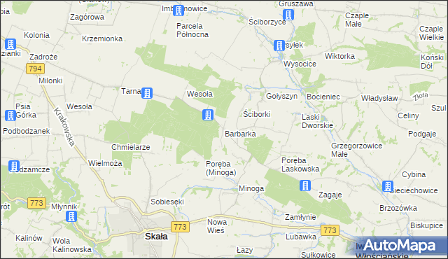 mapa Barbarka gmina Skała, Barbarka gmina Skała na mapie Targeo