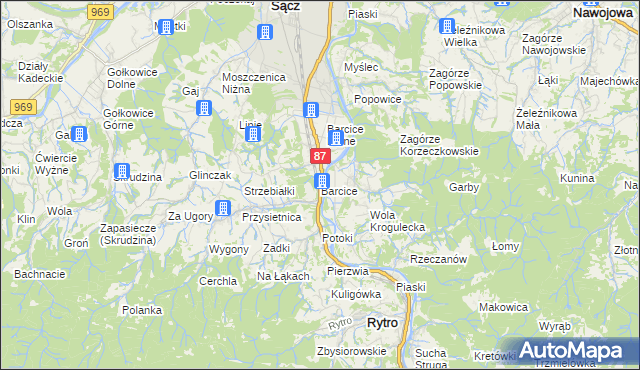 mapa Barcice gmina Stary Sącz, Barcice gmina Stary Sącz na mapie Targeo