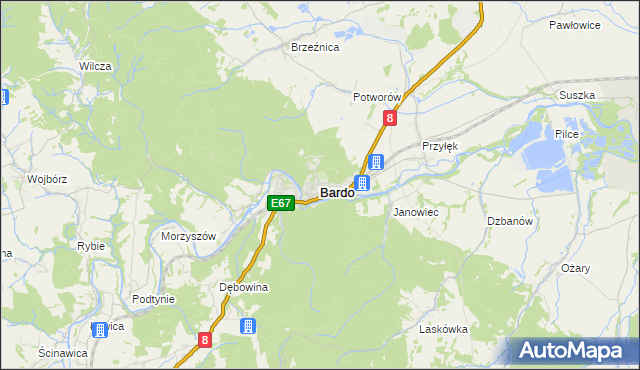 mapa Bardo powiat ząbkowicki, Bardo powiat ząbkowicki na mapie Targeo
