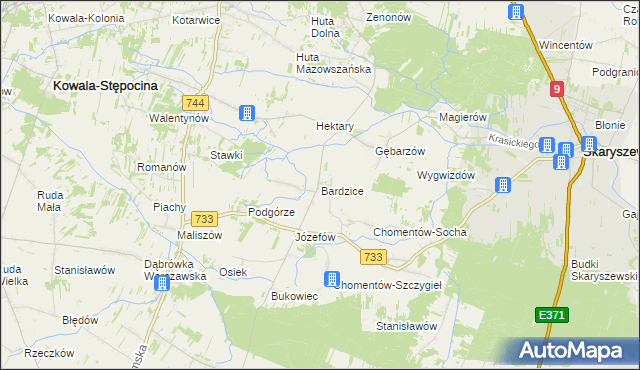 mapa Bardzice, Bardzice na mapie Targeo