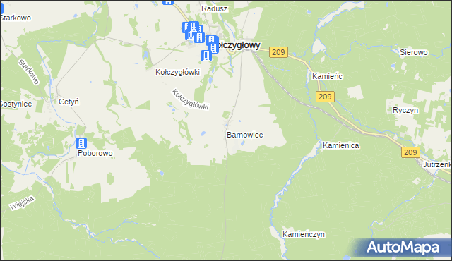 mapa Barnowiec gmina Kołczygłowy, Barnowiec gmina Kołczygłowy na mapie Targeo