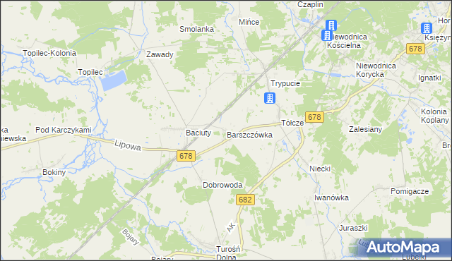 mapa Barszczówka gmina Turośń Kościelna, Barszczówka gmina Turośń Kościelna na mapie Targeo