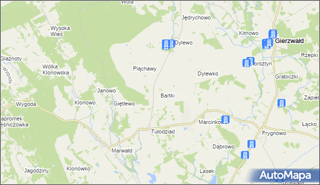 mapa Bartki gmina Dąbrówno, Bartki gmina Dąbrówno na mapie Targeo