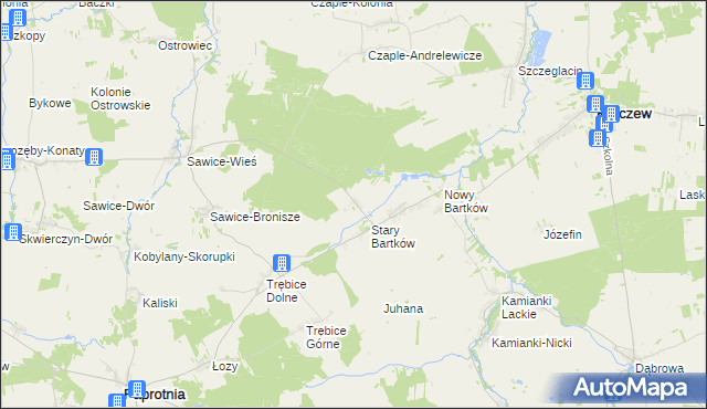 mapa Bartków gmina Korczew, Bartków gmina Korczew na mapie Targeo