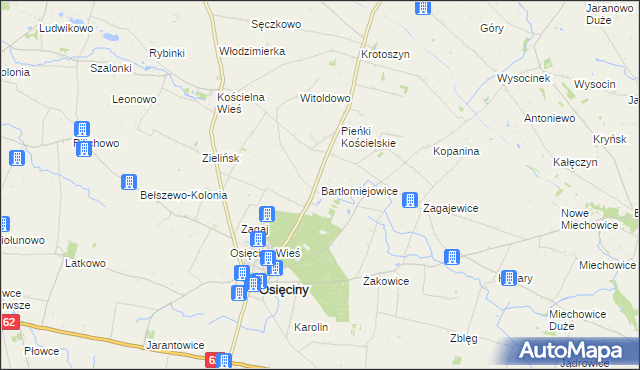 mapa Bartłomiejowice gmina Osięciny, Bartłomiejowice gmina Osięciny na mapie Targeo