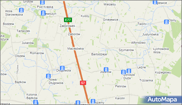 mapa Bartodzieje gmina Belsk Duży, Bartodzieje gmina Belsk Duży na mapie Targeo