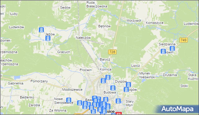 mapa Barycz gmina Końskie, Barycz gmina Końskie na mapie Targeo