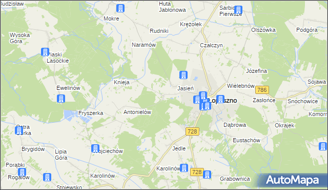 mapa Barycz gmina Łopuszno, Barycz gmina Łopuszno na mapie Targeo