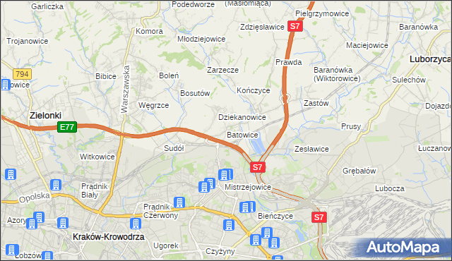 mapa Batowice, Batowice na mapie Targeo