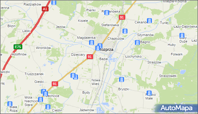 mapa Bazar gmina Rozprza, Bazar gmina Rozprza na mapie Targeo